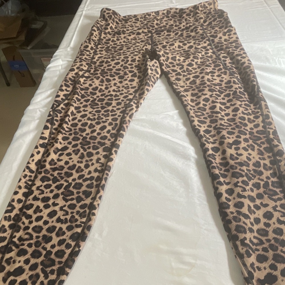 90 Degree by Reflex Women's 2XL Leopard High Rise Leggings 26" Inseam Tan/Black
